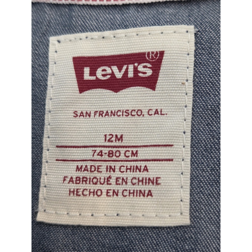 Levi's Denim Dress 12 Months Girls Blue Jean Button Pocket Western Red Tab Logo - Picture 5 of 7